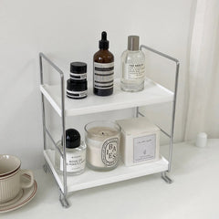 Yickyue Simple Style Double-layer Makeup Organizer Shelf Metal Perfume Cosmetic Storage Basket Desktop Shelf Organizer Rack for Bathroom