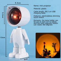 Sunset Lamp LED Robot Projection Lamp Rainbow Night Light USB Rechargeable Romantic Atmosphere Projector Luz led for Decoration