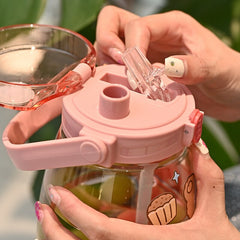 Cute Double Drink Big Belly Water Cup Large Capacity Outdoor Strap Straw Water Bottle High Temperature 1100ml Adult Student