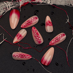 YICKYUE - 24pcs 3D Halloween Fake Nails Blood Simulate Wounds Printed Design Press on Nails French Almond Wearable Full Cover False Nails