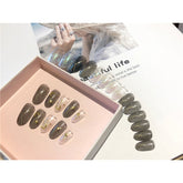 ENDRRFLLA 24pcs Bronzing Moon Star Oily False Nail Brown Removable Manicure Full Cover Long Nail Decoration 2022 Design Beauty