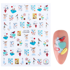 Snowy 3D Decals Nail Art Stickers Mistletoe Robin Christmas Cartoon Nail Sliders Foil Designs Winter Decorations Manicure TRF799