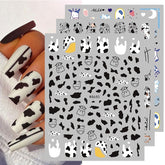 Black White Milk Cow 3D Nail Stickers Butterfly Leopard Adhesive Nail Transfer Decals Sliders Wraps DIY Nail Art Decorations