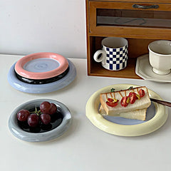 YICKYUE - 6''8'' Korean Chubby Breakfast Plate Jewelry Storage Plate Dessert Cake Plate Fruit Storage Flat Bowl Cute Dish Plates Ceramic