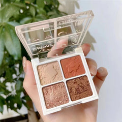 Yickyue 4Colors Matte Glitter Cute Eyeshadow Palette Long Lasting Nude Eye Pigment Waterproof Eye Shadow Facial Contour Palette Cosmetic