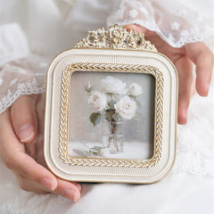 YICKYUE - White Resin Photo Frame French Retro Carved Painting Frame Desktop Ornaments Decorative Small Photo Frame Decorative Painting