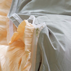 Washed cotton four-piece set girl princess wind bed ins wind fairy air bed linen duvet cover bedding three-piece home textile