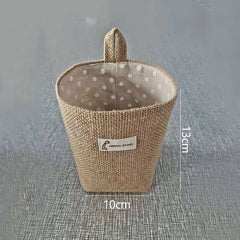Jute Cotton Linen Bag Desktop Storage Basket Hanging Pocket Small Sack Sundries Storage Box With Handle Cosmetic Storage Bag