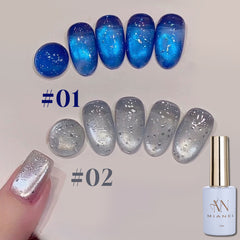 YICKYUE - 12ML 1-12PCS Blue Red Glass Bead Promordial Qi Sparkling Water Cat Eye Magnetic Gel Nail Polish Summer Nails White Nails
