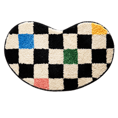 YICKYUE - Bathroom Rug Bean Shape Grid Mat Fluffy Entrance Carpet Area Floor Pad Doormat Tidy Aesthetic Home Room Decor Rugs