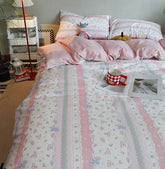 YICKYUE - Cute sweet pastoral flower bow pink bedding set,twin full queen kawaii cotton home textile bed sheet pillow case quilt cover