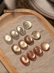 YICKYUE - 6 PCS Lige Retro Cat's Eye Gel Nail Polish 2025 Autumn and Winter Gentle Whitening Champagne Gold Glass Beads Nail Art Supplies