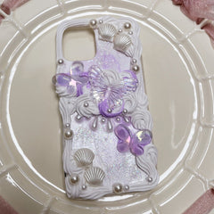 Handmade Customized Case For Samsung Galaxy S21 FE DIY Phone Cover S21 ultra Purple Bowknot Baroque cream bling shell Girl gift