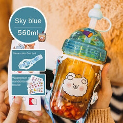 Kawaii Pearl Milk Tea Cup with Thick Straws Female Cute High-value Portable Large-capacity Plastic Water Cup Can Drink Porridge