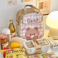 Kawaii Bear Portable Lunch Bags Cute Thermal Insulated Lunch Box Tote Cooler Handbag Bento Pouch Office School Food Storage Bags
