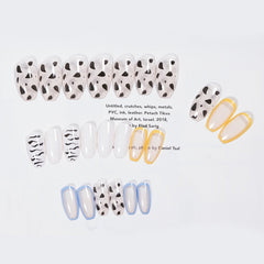 24pcs Cream Stripe Contrast Color Ballet Wearable Fake Nail press on Patch Personality Long Style Nail Art Equipment Hand Decor
