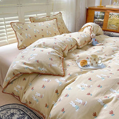 Yickyue Color Pastoral Style Bedding Set Boys Girls Twin Queen Size Duvet Cover Flat Sheet Pillowcase Bed Linen Kids Adult Fashion Home