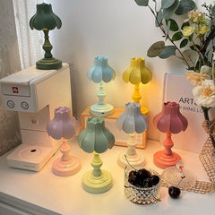 Led Eye-protection Table Night Lamp Retro Desk Light Lotus Leaf Desktop Lamps Button Switch Controls Night Lights Bedside Decor