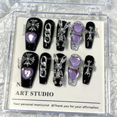 Y2K Punk Design False Nail Aesthetic Handmade Press On Nails Art Rhinestone Fake Nail With Glue Reusable Coffin Tips Manicure