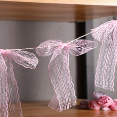 YICKYUE 12pcs Elegant Pink Bow Garland - Princess-themed Party Decorations for Birthdays, Valentines and Weddings - Polyester Fabric, No Power, No Feathers, Perfect for Shelves, Wall and Background Decorations, Princess Party