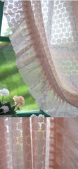 YICKYUE - Princess Style Room Divider Light Pink Tulle Embroidery Lace Flower Patter Flouncing Sheer Curtain for Living Room Wedding Decor