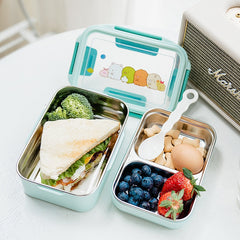 1300ml Cartoon Double Layer Stainless Steel Microwave Bento Box Plastic Fresh-keeping Food Container Tableware Lunch Box