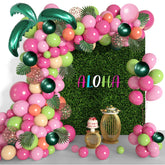 YICKYUE - 158pcs Tropical Luau Balloon Arch Garland Kit Hot Pink Green Gold with Palm Leave Balloon Hawaii Aloha Flamingo Party Decoration