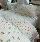YICKYUE - Sweet cute flower plaid bedding set single double girl,twin full queen king cotton home textile bed sheet pillowcase quilt cover