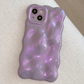 YICKYUE - 3D Bubble Wave Pattern Phone Case For iPhone 16 15 14 13 12 11 Pro Max Pearl Powder Color Soft Shockproof Back Cover