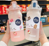1500/2000ml Large Capacity Tritan Water Bottle With Time Marker Leak-Proof BPA Frosted Gradient Color Girls Sports Drinking Cup
