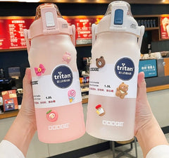 1500/2000ml Large Capacity Tritan Water Bottle With Time Marker Leak-Proof BPA Frosted Gradient Color Girls Sports Drinking Cup