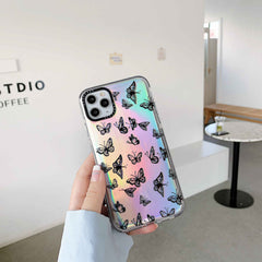 Silicone butterfly black phone case for iphone 11 11 Pro Max 7 8 plus XS XR XS MAX case laser tpu shockproof coque clear back