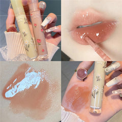 6 Colors Mirror Water Lip Gloss Transparent Glass Lip Glaze Cute Flower Lip Gloss Moisturizing Natural Lip Care Makeup Cosmetic