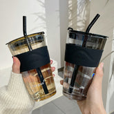 450ml Glass Water Cup With Straw Lid Large Fashion Coffee Tea Milk Juice Breakfast Cups INS Simple Gasses For Drinks Bottle Gift