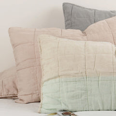 Yickyue 100% Wash Linen Home Bed Pillow Shams Natural French Faux Pic-Stitch 50x75cm 2 Pcs Elegant Quilted Pillowcase for Bedroom TJ8101