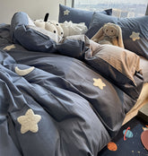 YICKYUE - Embroid star moon blue bedding set kid teen,twin full queen king lovely cotton home textile bed sheet pillow case quilt cover