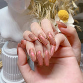 Yickyue 24pcs Long Ballet Fake Nails Magical Mermaid Pearl Press On Nails Green Brown Mirror Gradient Removable Nail Extension Manicure