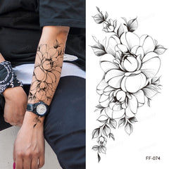 YICKYUE - Fashion Waterproof Fake Tattoo Sticker Various Easy To Use Temporary Tattoos Black And White Sketch Flowers Tattoo Body Art