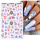 Merry Christmas 3D Nails Sticker Winter Cute Cartoon Sliders Snowflake Elk Xmas Tree Decal UV Gel Polisn Manicures Foils Decor