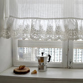 YICKYUE - Romance Retro Lace Light Luxury Short Curtain Striped Embroidery White Cotton Flounced Window Curtain Small Window Wedding Decor