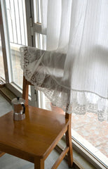 YICKYUE - Romance Retro Lace Light Luxury Short Curtain Striped Embroidery White Cotton Flounced Window Curtain Small Window Wedding Decor