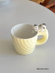 YICKYUE - Simple Matte Ceramic Water Cup, Ins Cute Duckling, Decorative Gift Cup, Home Breakfast Milk Mug with Handle, Coffee Cup