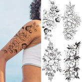 YICKYUE - Black White Flowers Tattoo Stickers Waterproof Chic Sketch Floral Temporary Tattoos Arm Sleeve Body Art Decals Accessories