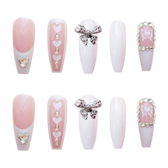 24PCS Japanese Press On Nails Box Silver Ladder drill extended round head Full drill Manicure patch removable False nails TY