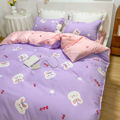 Cute Rubbit Bedding Sets Girls Boys Bed Linen Duvet Cover Flat Sheet Pillowcase Home Use Winter King Single Full Size Set 2022