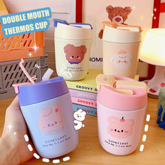 W&G Women Kawaii Vacuum Cup Starbuck Belly Cup 500ml Korea Double-drinking Thermos Cup Cute Straw Cup Large Milk Coffee Cup 2021