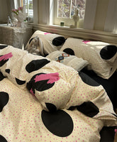 Yickyue - Sweet cool rabbit black roseo polka dot bedding set,twin full queen lovely cotton home textile bed sheet pillow case quilt cover