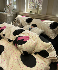Yickyue - Sweet cool rabbit black roseo polka dot bedding set,twin full queen lovely cotton home textile bed sheet pillow case quilt cover