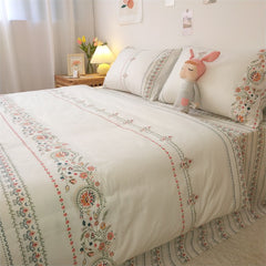 YICKYUE - Nordic Style Flower Pattern Bedding Set, Bedroom Decor, Girl's Room Flat Sheet Set, Cotton, Comforter Cover, Bedspread, 3/4 Pcs