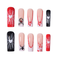 YICKYUE - 24pcs false nails Halloween elements, 3D spiders, Medium length square nails, press nails, nail patches, Y2K nails,available fo